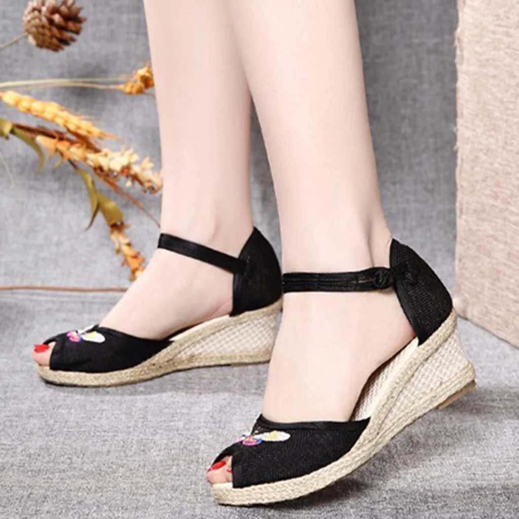 Retro woven women sandals embroidered casual wedge heel simple beach slippers flip-flops soft fashion summer non-slip | Спорт и