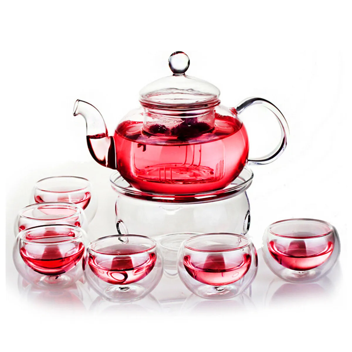 600ml Teapot Set Heat-resistant Glass Teapot with Round Candle Holder Teacup Flower Tea Kung Fu Tea Pot Teaware Gift