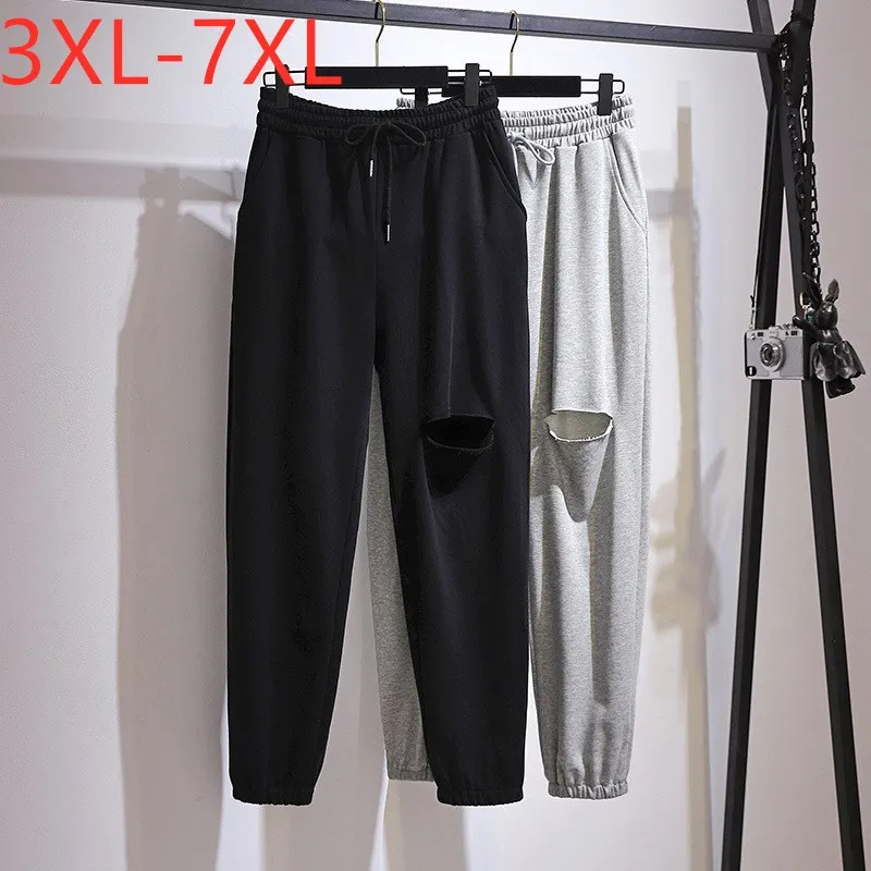 

Missfansiqi New 2021 Spring Autumn Plus Size Pants For Women Solid Large Loose Cotton Hole Belt Sports Trousers 4XL 5XL 6XL 7XL