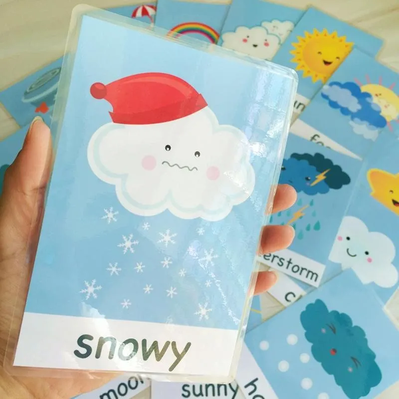 

Weather English Vocabulary Learning Cards 15 Pcs English Word Flash Card Early Education Children's Game Word Pocket Card