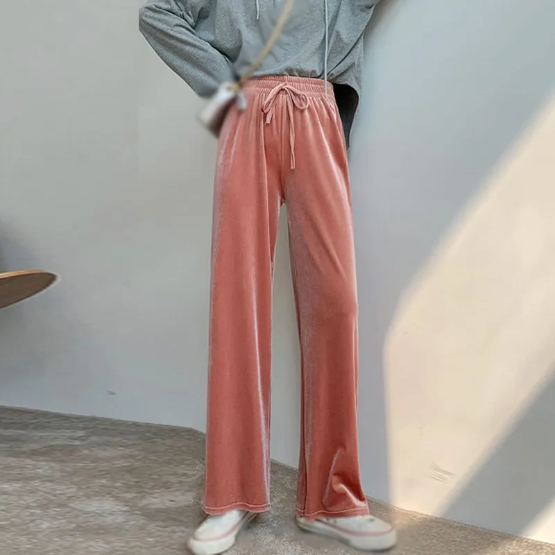 

High Waist Velvet Wide Leg Pants Women Joggers Fashion Casual Loose Elastic Waist Sports Pants Trousers Female Streetwear w