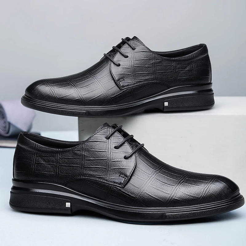 Genuine Leather Men’s Dress Shoes Lace Up  Black 2021 Autumn Or Winter Derby Shoe Man Waterproof Formal Shoes For Men Size 38-48