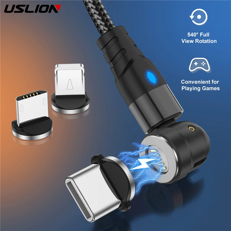 

Магнитный USB-кабель для передачи данных USLION со светодиодной подсветкой, быстрая зарядка, магнитный usb-кабель типа c для iPhone 11, 12 pro, провод для ...