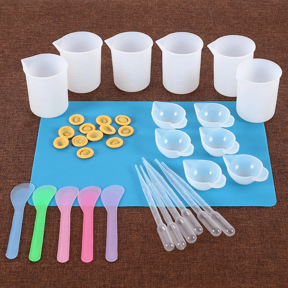 

UV Crystal Epoxy Resin Casting Molds Tools Set For DIY Jewelry Making Dropper Stirring Rod Finger Cots Silicone Mould Desk Kits