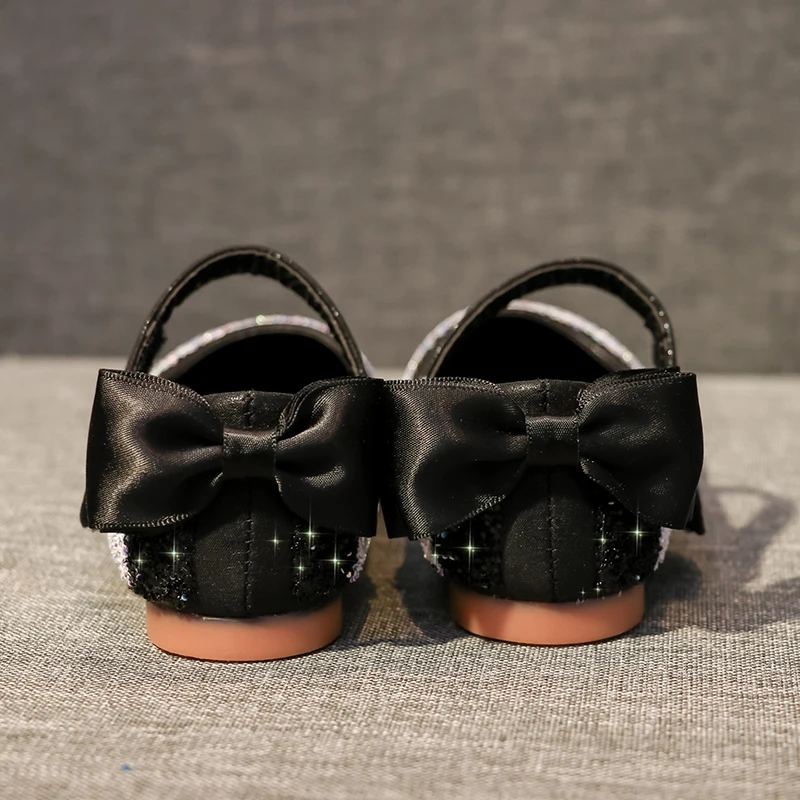 

Girls Bow Rhinestones Princess PU Shoes Rainbow Color For Kids Children Performance Show Party Gift