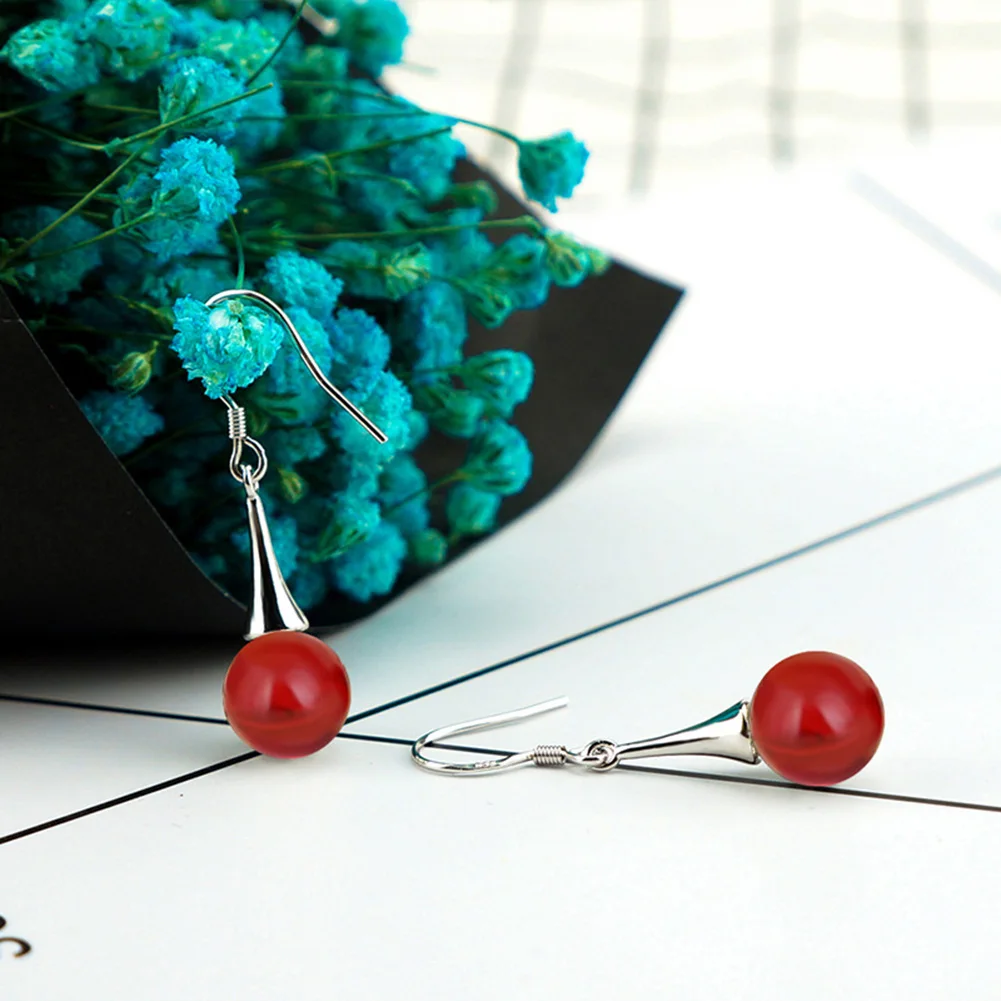 Элегантные женские Посеребренные Круглые Искусственные рубиновые серьги-крючки