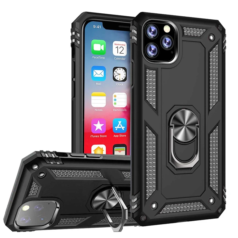Противоударный бронированный чехол для телефона с подставкой для iPhone 11 Pro XR XS Max X 6 6S 7 8 Plus, магнитное кольцо-держатель для пальца, защита от падения