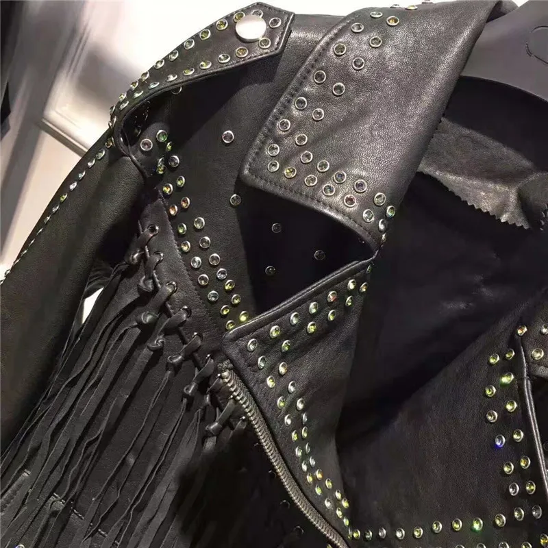 Женская кожаная куртка с кисточками из натуральной кожи |