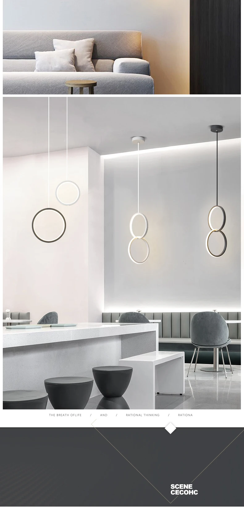 new Circle Rings Modern led chandelier for bedroom bedside dining room bar white or black color led chandeliers 90-260V
