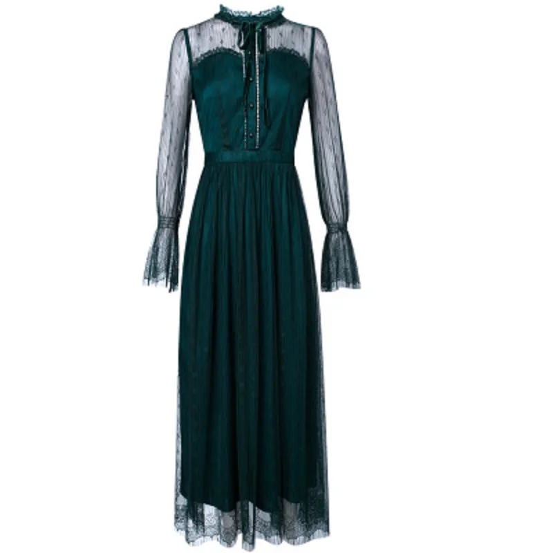 

new superior quality 2021 French Mesh dress Spring Autumn office lady Women's Clothing beading Dress Plus Size A-line dresses