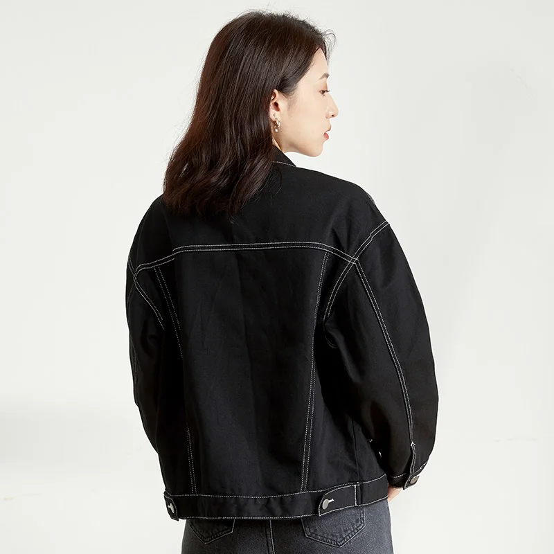 Женская свободная джинсовая куртка LEIJIJEANS классическая черная большого размера