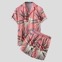 mens summer thin size hawaiian beach style suit in print casual fashion with yellow black pink shorts sleeved shirt