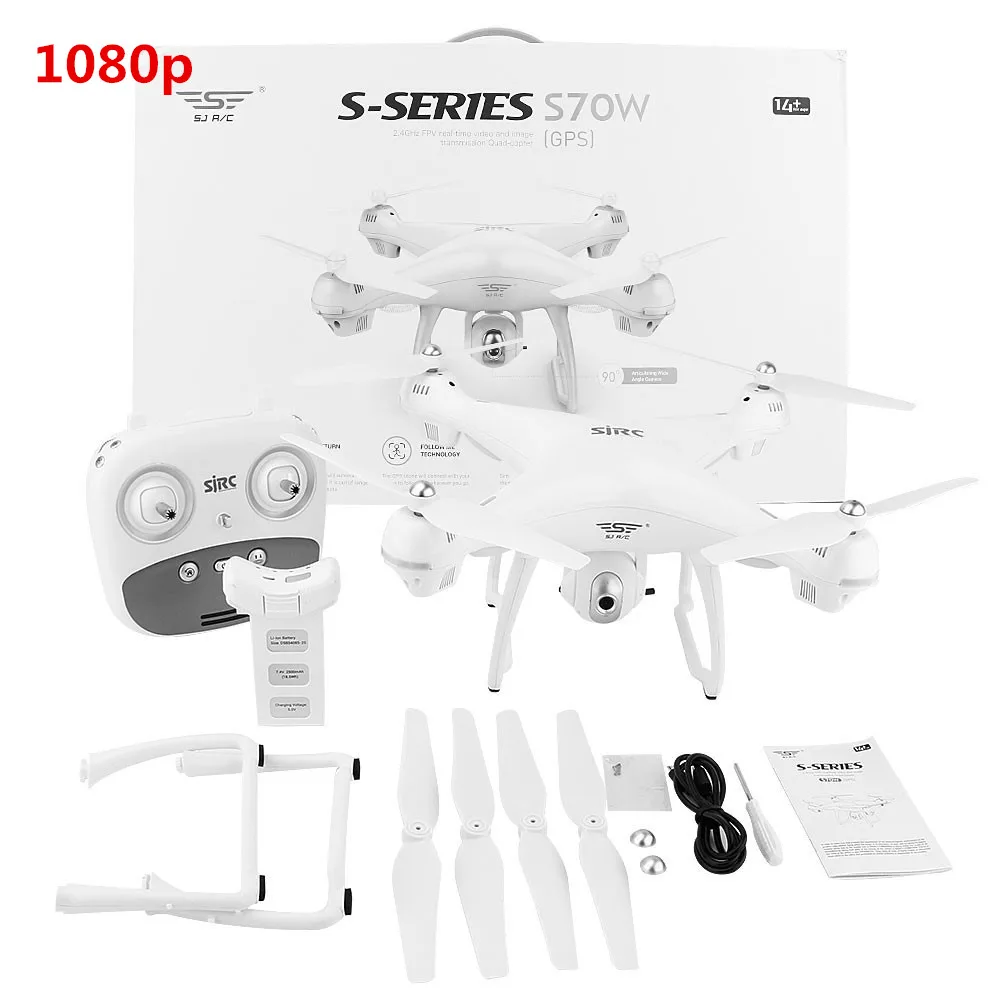 1080P White Распродажа SJRC S70W Радиоуправляемый Дрон gps Квадрокоптер вертолет с HD 1080P 720P камера Дрон двойной gps модуль - Цвет: 1080P White