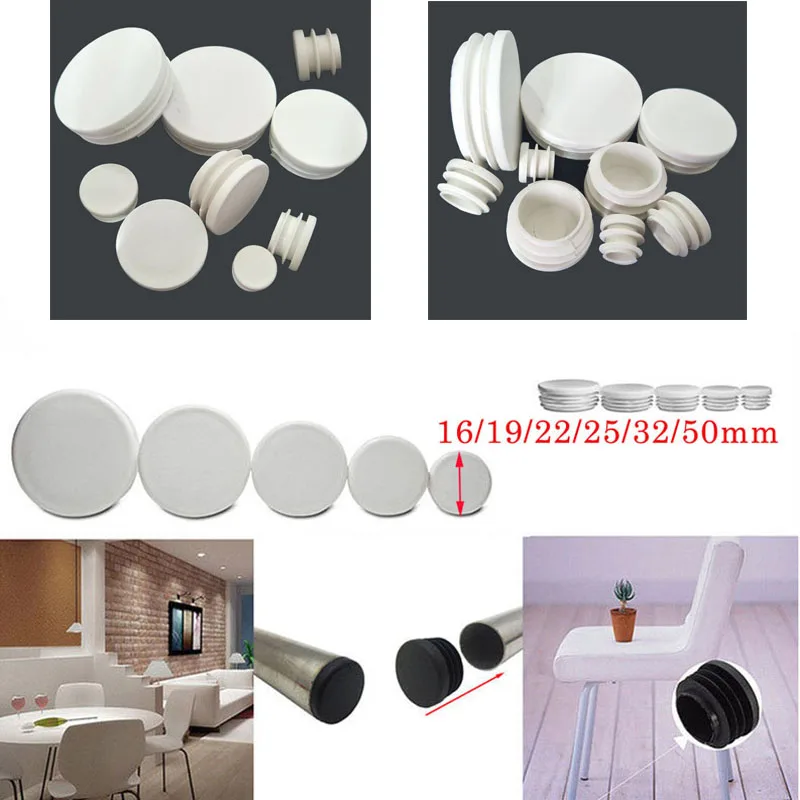 

20pcs Round Plastic White Black Blanking End Cap Caps Tube Pipe Inserts Plug Bung For Furniture chair table Steel Leg Protector