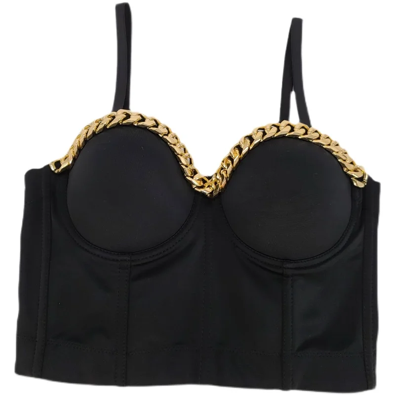 

DEAT summer women clothes straps bra metal chain spliced summer fashion sexy female tank WP91101L