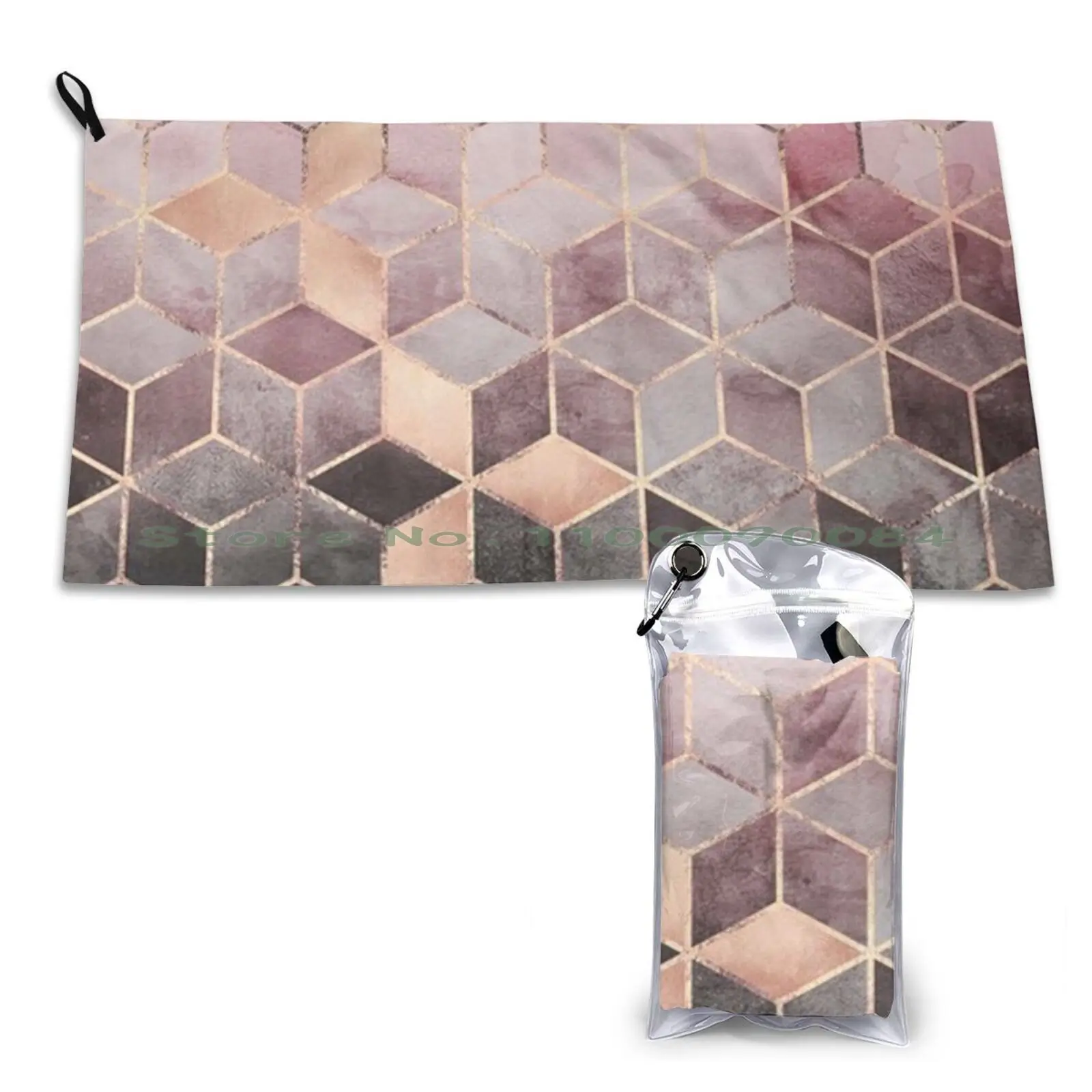 Gym Sports Bath Portable Graphic Gradient Pink And Gold Cubes Patterns Pink And Grey