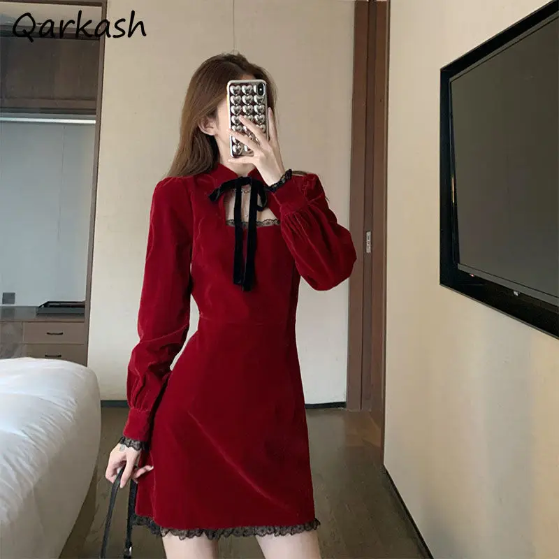 

Mini Dress Women Lace A-line Retro Festival Design Elegant Chic Ladies Empire Cozy Tender Vestidos Popular Ins Leisure Y2K New