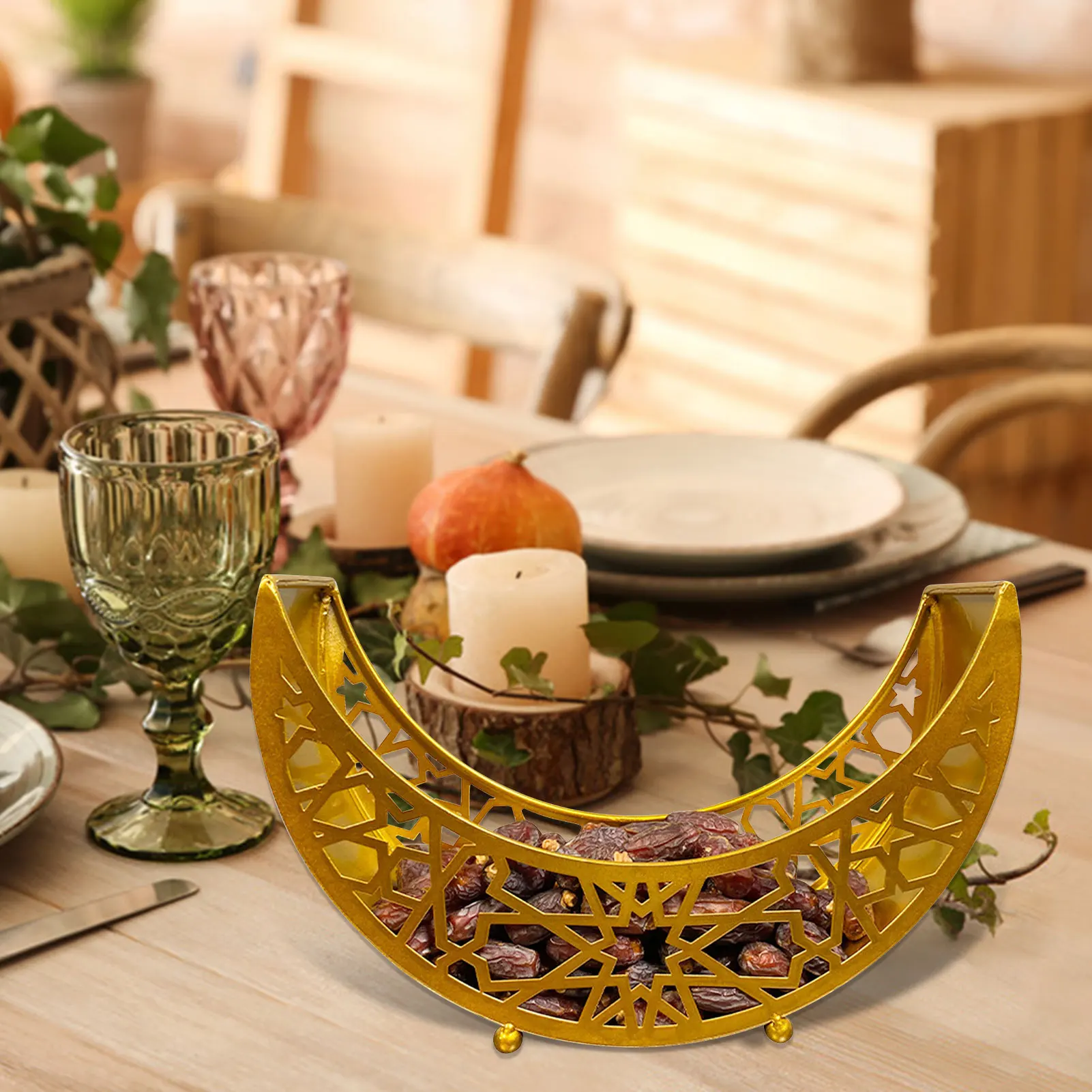 

2021 New Eid Mubarak Moon Serving Tray Tableware Nut Dessert Food Storage Container Ramadan Muslim Islamic Party Supply