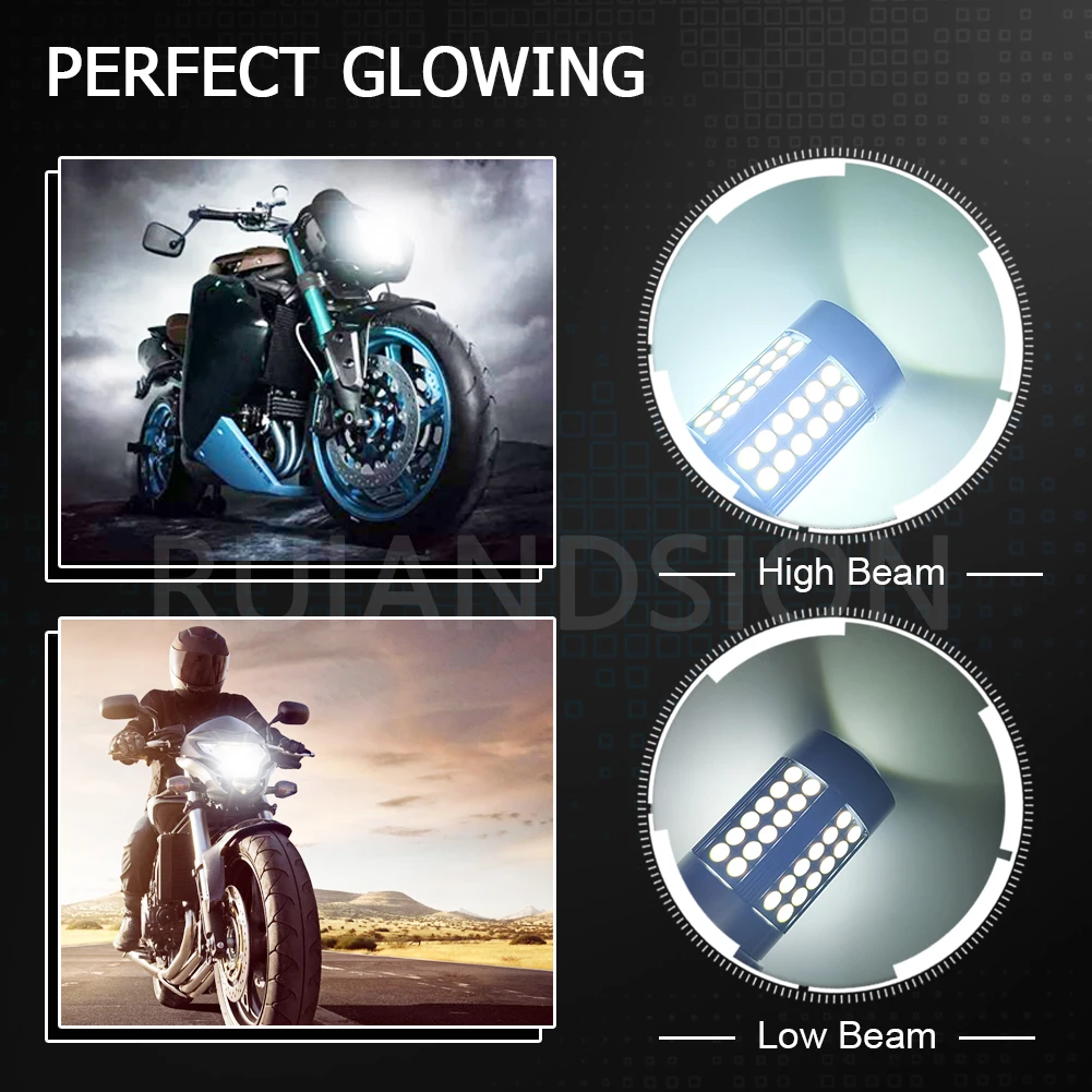 

RUIANDSION 1 Pcs HS5 66Leds 3030SMD 1200Lm Motorcycle Headlight Bulb For Yamaha 11W 10V-30V 12V 24V High Low Beam White 6000K