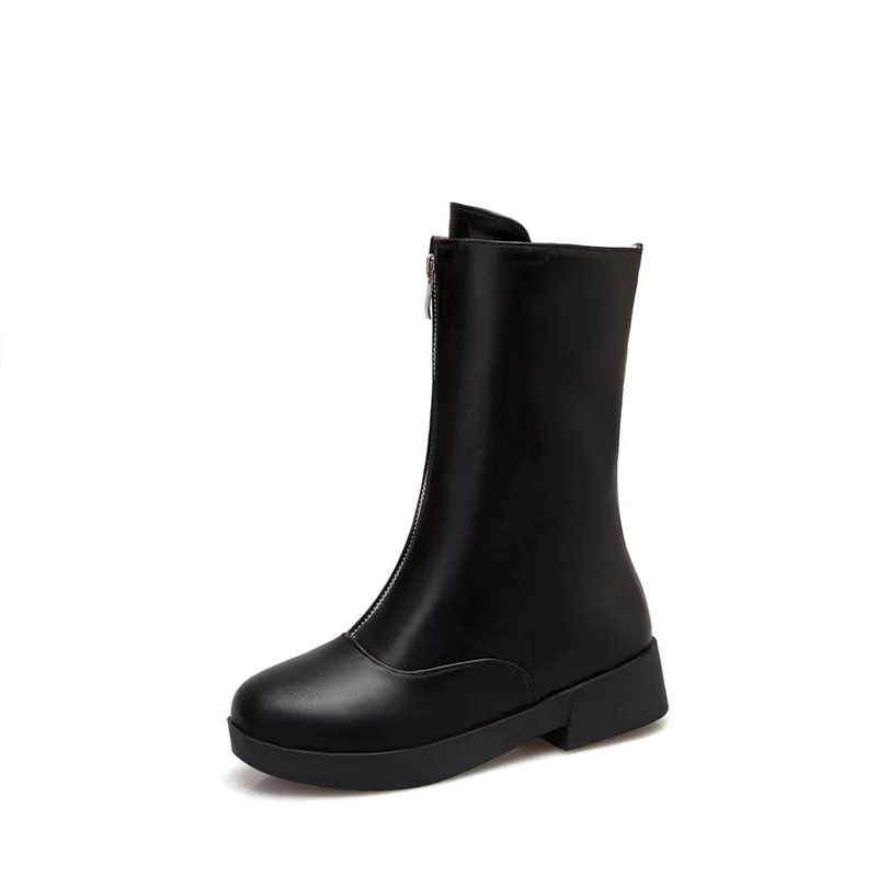 Женские сапоги до середины икры YMECHIC черные белые на молнии спереди высокие