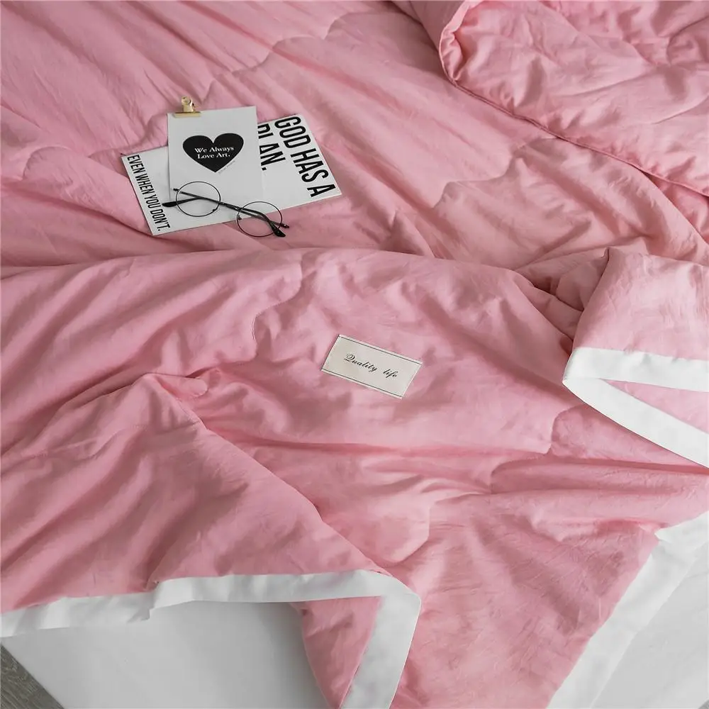 Offerte Copriletto Trapuntato Estivo In Puro Colore Stile Semplice Coperta Trapunta Rosa Copriletto Morbido Twin Full Queen Trapuntatura Lenzuola Solide