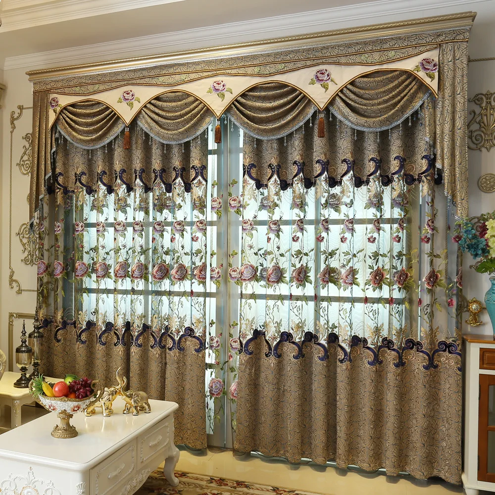 

Thickened Shade European Curtains for Living Room Balcony Chenille Curtains for Bedroom Valance Embroidery Curtains