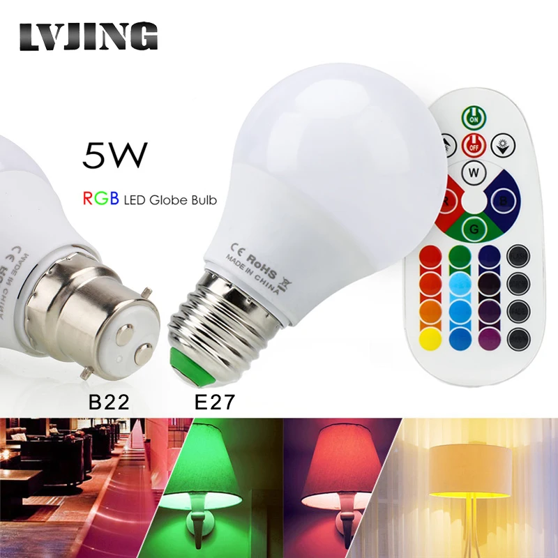 Светодиодная лампа RGB 5 Вт волшебная с регулируемой яркостью E27 B22 сменные цвета