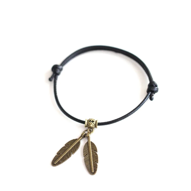 Набор мужских браслетов винтажный браслет из вощеной веревки кленовый лист перо