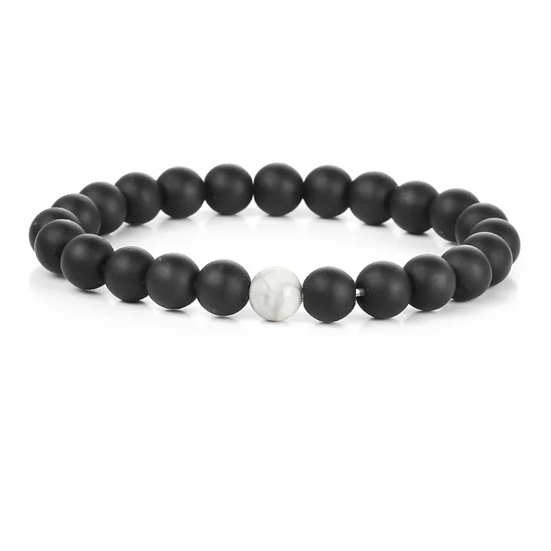 Мужской браслет с натуральным камнем матовый черный ручной работы бирюзой и