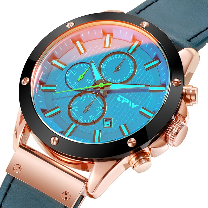 

Спортивные мужские часы TPW с хронографом, Роскошные наручные часы с кожаным ремешком