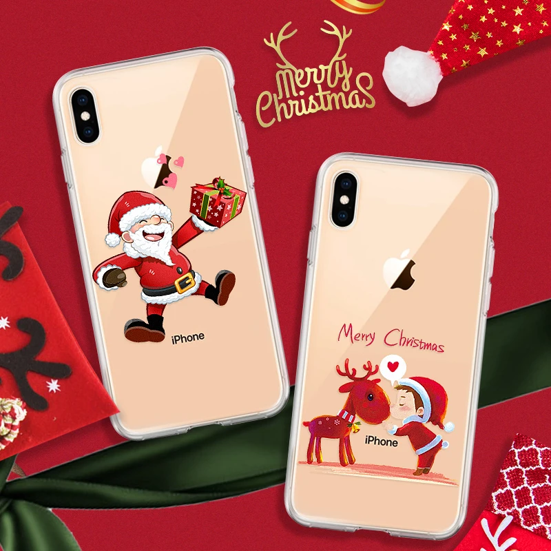 Merry Christmas Phone Case For iPhone XR XS Max X 8 7 6 6s Plus 10 Cartoon Santa Claus elk TPU Cover for 11 2019 Couples |