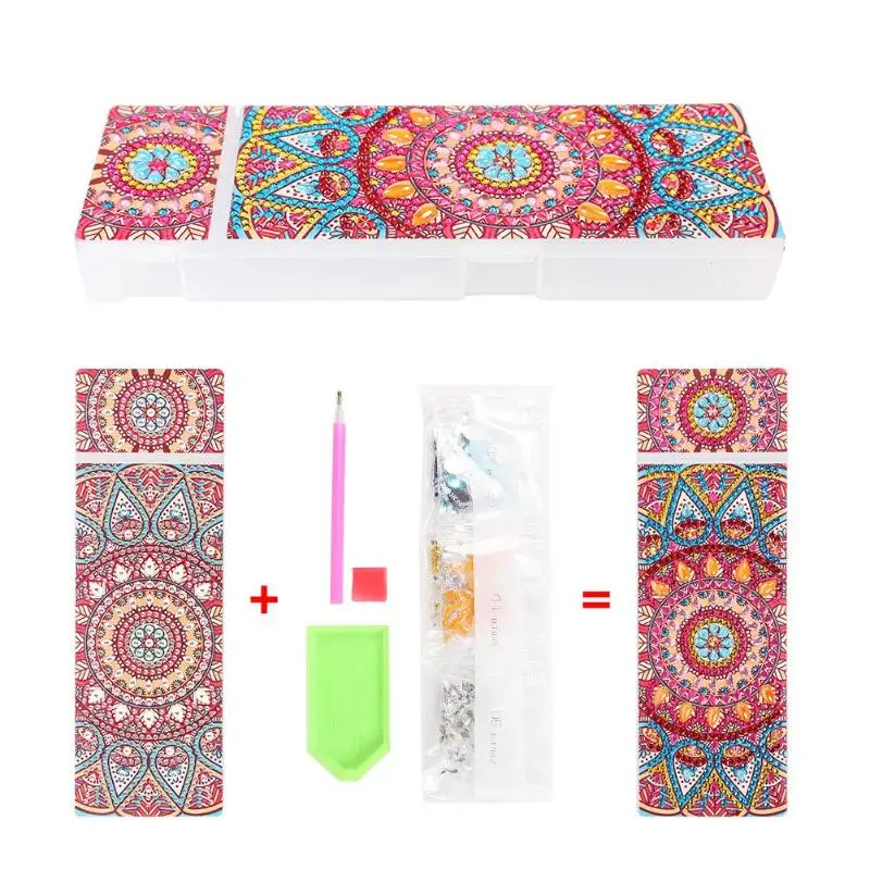 5D DIY Special Shaped Diamond Painting 2 Grids Stationery Pencil Box Rhinestones Diamond Embroidery Mandala Storage Case Gifts - Цвет: C