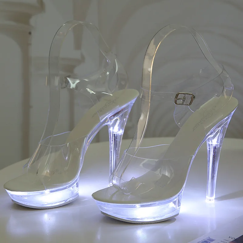 

34-43 sexy super high heel shoes light thin heel waterproof platform sandals transparent crystal shoes wedding shoes