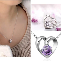 crystal necklace heart pendant necklace women gift jewellery linked silver chain
