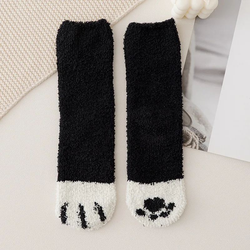 6 Pairs Women Socks Fluffy Warm Slipper Sock Autumn Winter Fall Fuzzy Cute Girl Cat Paw Home Sleeping Cat Claw Cute Animal Socks