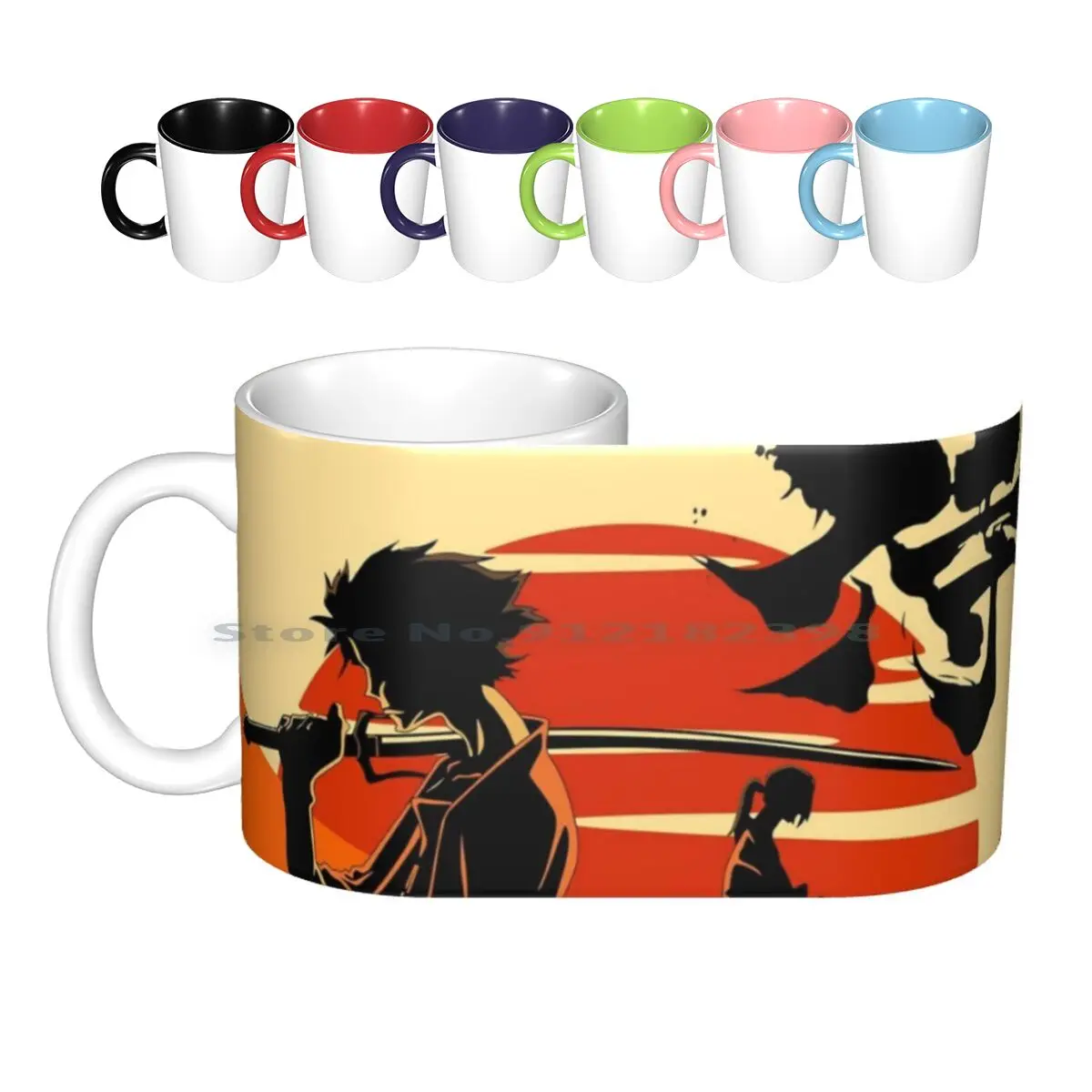 

Керамические кружки Sunset, кофейные чашки, Кружка для молока и чая, чашка с рисунком из аниме, Япония, с изображением меча "Катана" Fuu Jin Mugen, креа...