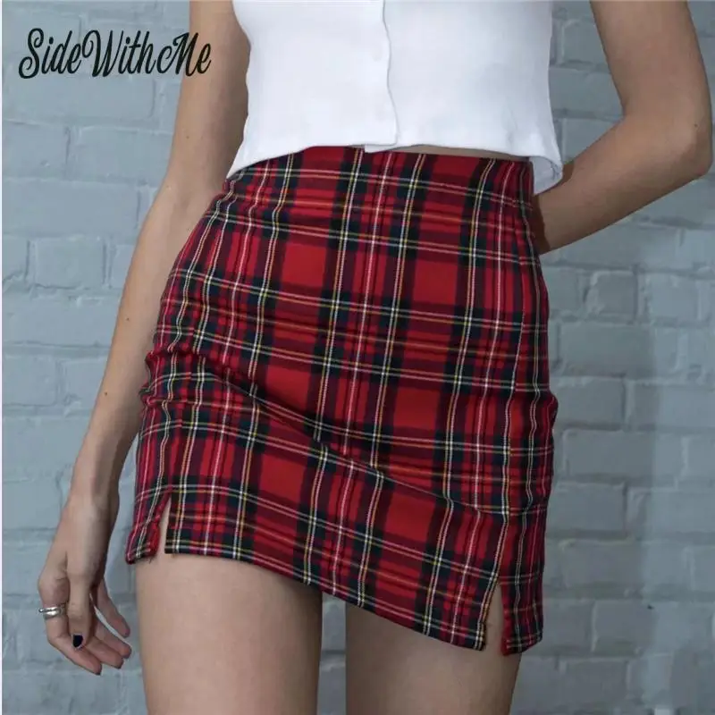 Women Summer Plaid Pencil Skirt Mini Fashion Casual Ladies Chic Sexy Streetwear Split Elegant Elastic Female Bodycon | Женская одежда