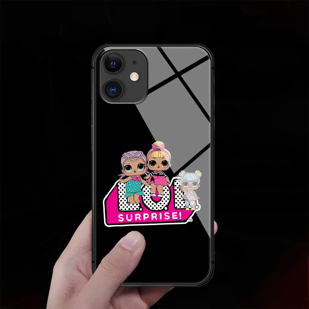 

Cute Doll Lol Tempered Glass Phone Case Cover For IPhone 5 6 7 8 11 S Plus Xr X Xs Pro Max Mini Se 2020 Black Painting Soft Cell