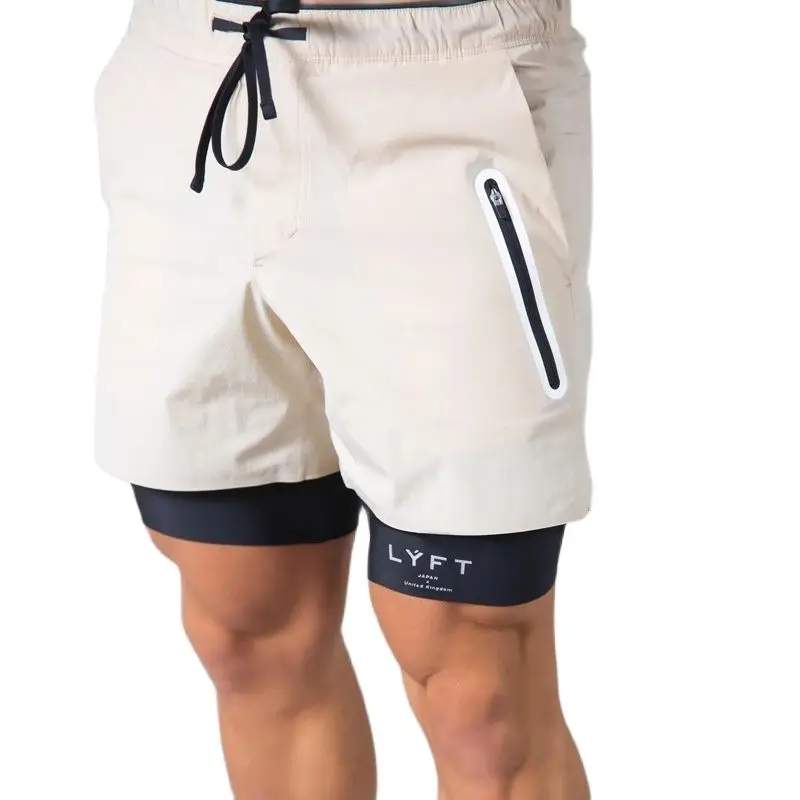 

New2021 Summer Personalized Zipper Pocket Gym Men's Running Shorts in 1 Sports Shorts Male Double-Deck Quick Drying Men Jogging