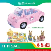 pink car model dollhouse furniture anime figure little girl forest rabbit family doll simulation play house toy child xmas gifts
