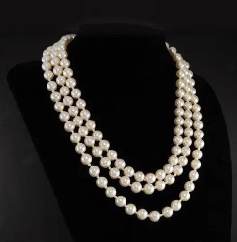 

First Lady Triple Strand real White Pearl Necklace 17-19"