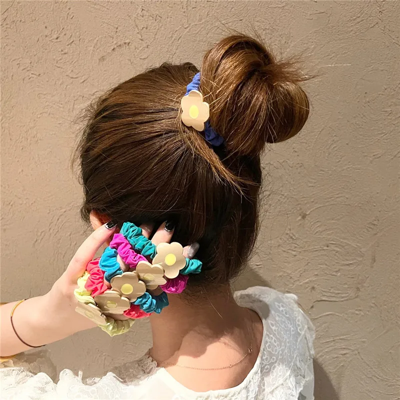 

Women Girl Scrunchies Elastic Hair Ties Bands Flower Colorful Summer Fashion Korean Mujer Head Accessories Hyuna Wholesale