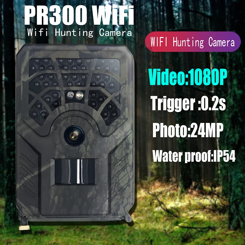 

24 МП 1080P фотоловушка для дикой природы, фотоловушка, инфракрасная охотничья камера s PR300, ночное видение, Wi-Fi, беспроводные камеры слежения