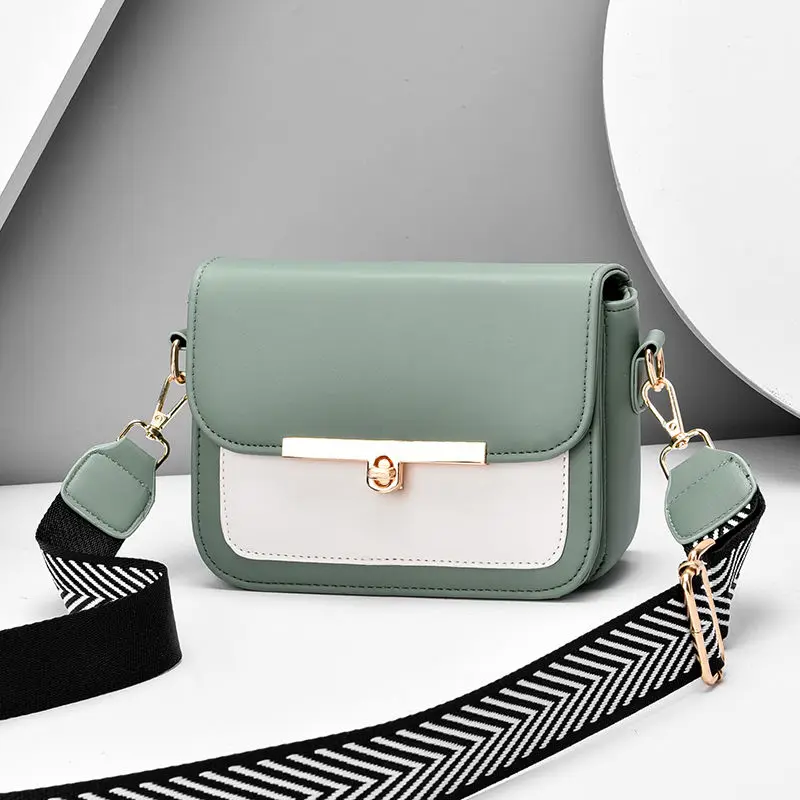 

Contrast Color PU Leather Crossbody Bags for Women 2021 New Style Summer Fashion Simple Small Shoulder Bag Wide Strap