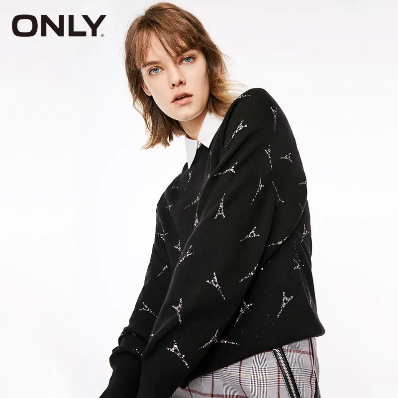 Только осенне-зимний Шелковый свитер с круглым вырезом и принтом | 118324525 Женская