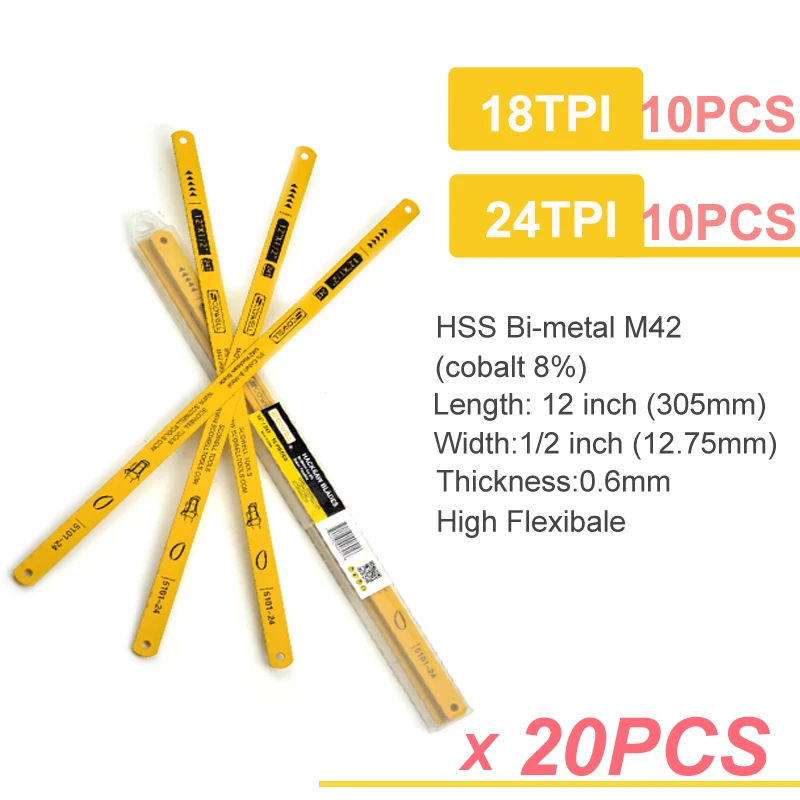 SCOWELL Гибкая биметаллическая быстрорежущая сталь M42 8% Кобальт 12 дюймов x1/2 дюйма (длина 300 мм) ножовка лезвия 5 шт 24TPI и 5 шт 18TPI ручная пила
