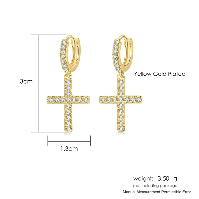 

Ailodo Cubic Zirconia Cross Earrings For Women Gold Silver Color Cross Drop Earrings Copper CZ Fashion Jewelry Birthday Gift