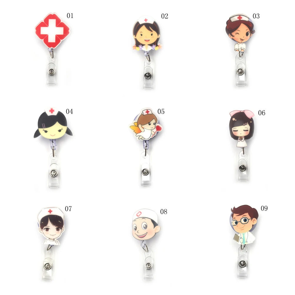 

Cute Cartoon Mini Retractable Badge Reel Nurse Lanyards ID Name Card Badge Holder Clip Student Nurse Badge Holder