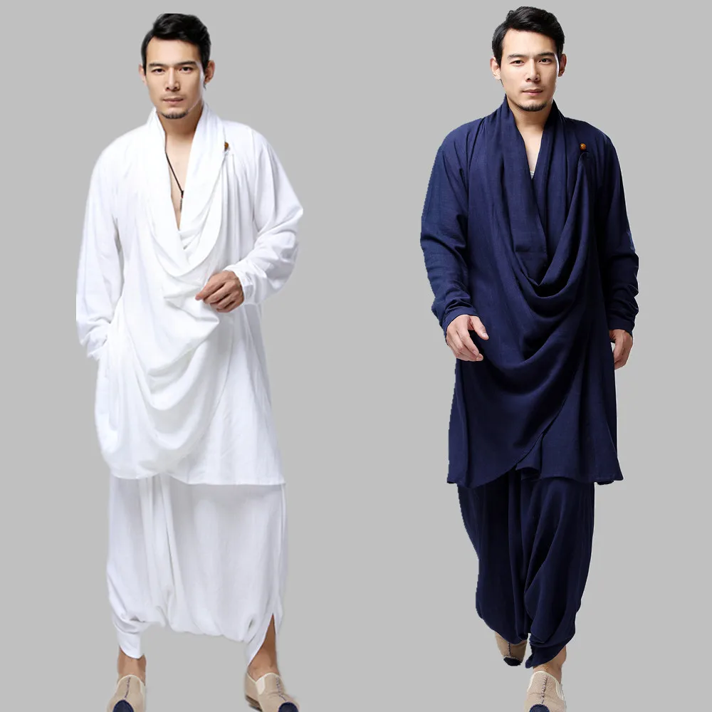 Men Yoga Set Linen Meditation Kungfu Martial Arts Tai Chi Uniforms Loose Sweatshirt+pant Casual Workout Outfit Set Sportswear
