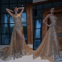 elegant gold 2021 arabic evening dresses sequined lace appliqued prom gowns mermaid party dress robe de soir%c3%a9e femme vestidos e